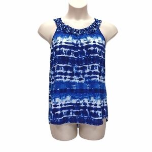 Isela Blue Tie-Dye Print Boho Sleeveless Top